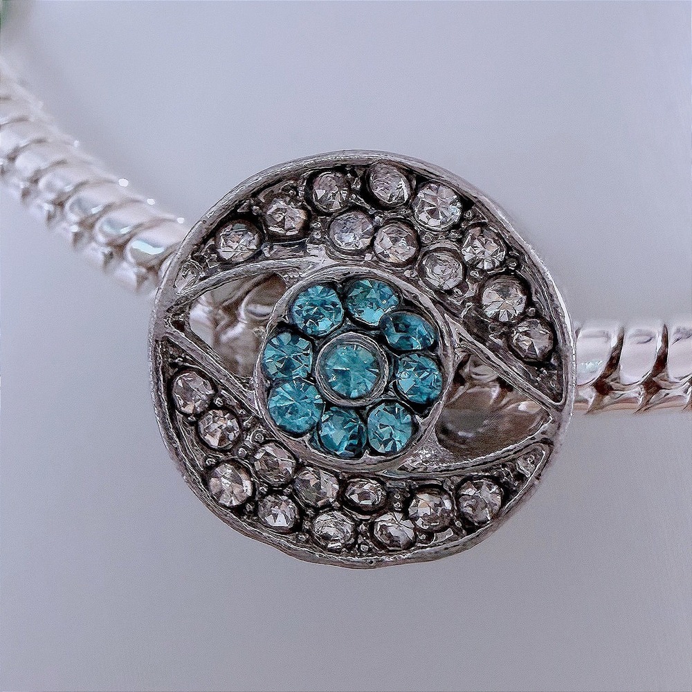 Silver Evil Eye Bead Charm Fits Snake Chain Bracelet Crystal Turquoise Blue‎